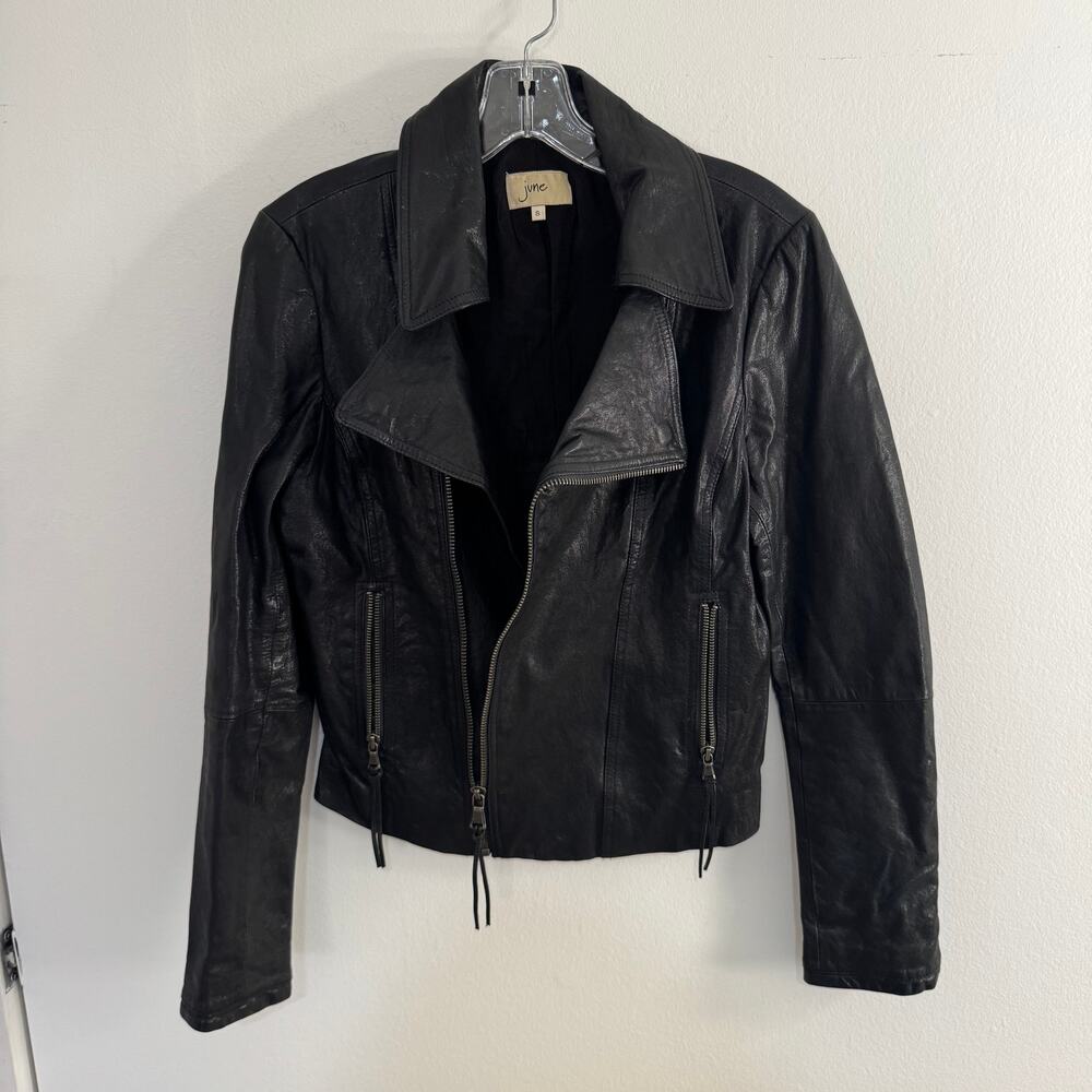 June Dark Navy Blue Genuine Leather Moto Jacket S Biker Cropped Zip Indie Boho